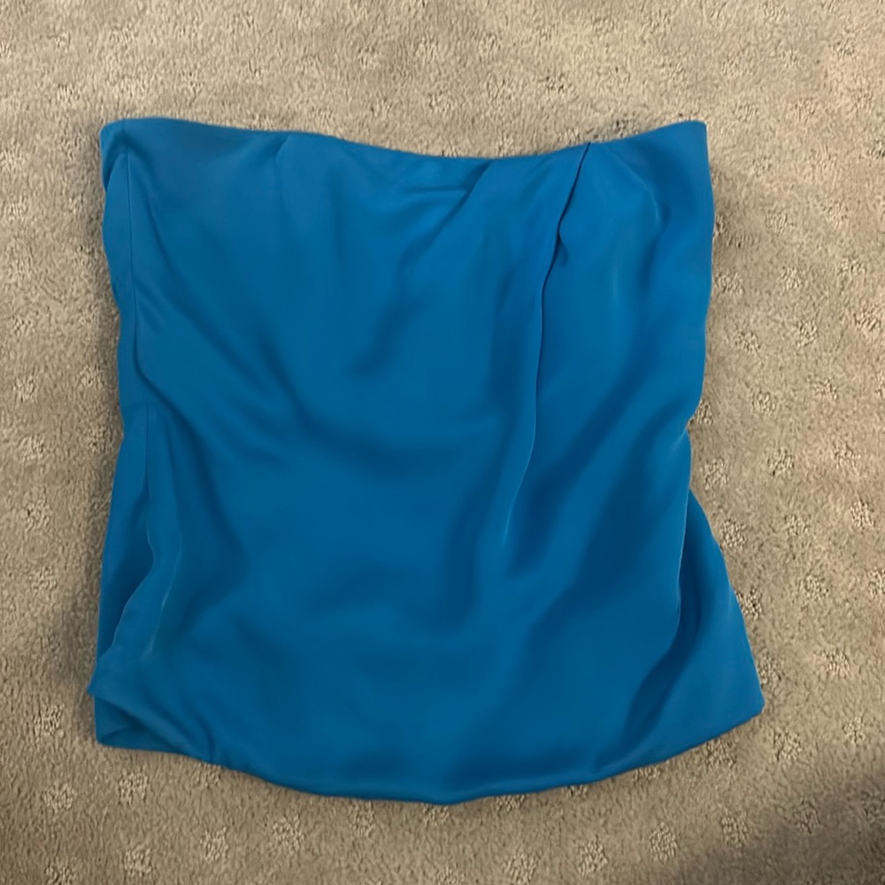 GUCCI Women’s Blue Strapless Silk Top